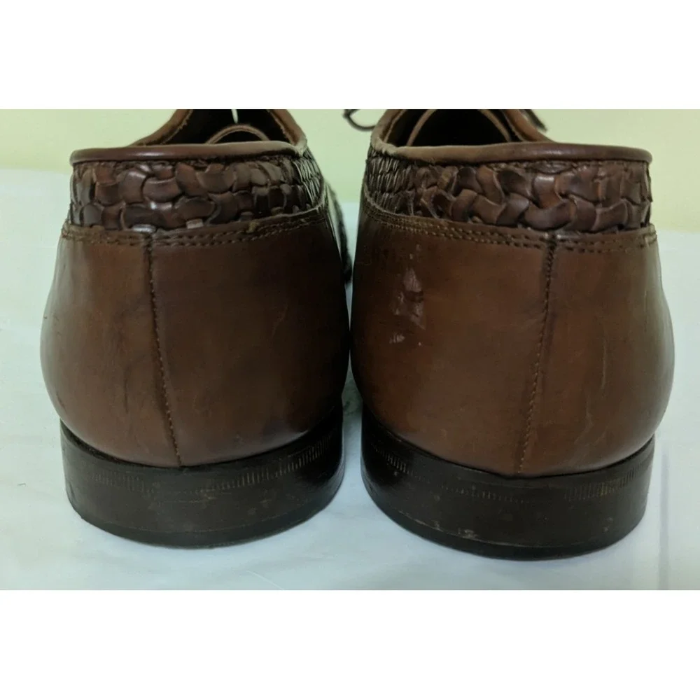 Johnston & Murphy Domani Brown Leather Cap Toe Basketweave Lace Oxford 12M Italy